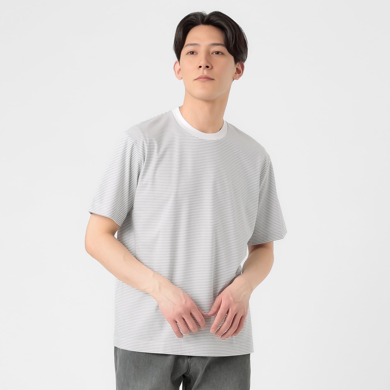 TVC(ティーヴィシー) シルキーコットンスムースボーダー半袖Tシャツ メンズ(シロ-L)