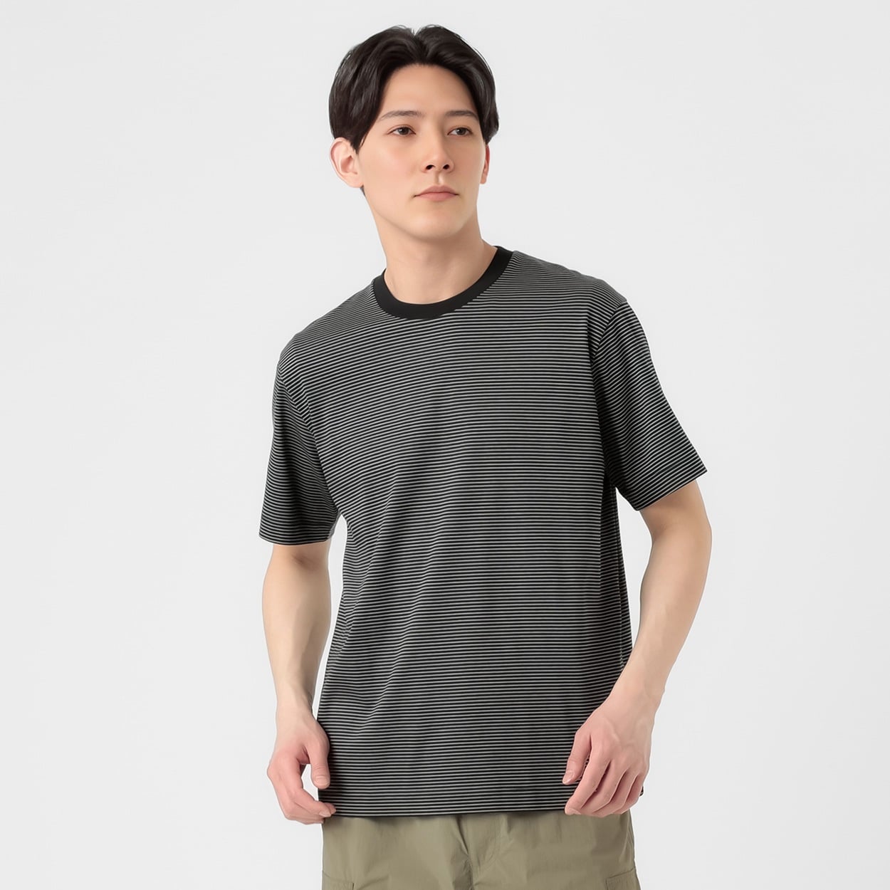 TVC(ティーヴィシー) シルキーコットンスムースボーダー半袖Tシャツ メンズ(クロ-L)