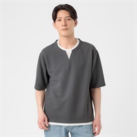 TVC(ティーヴィシー) フェイクレイヤード キーネック半袖Tシャツ メンズ(チャコ－ルグレ－-S)