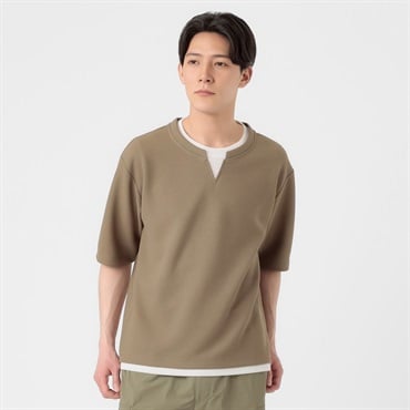 TVC(ティーヴィシー) フェイクレイヤード キーネック半袖Tシャツ メンズ(チャ-S)