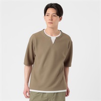 TVC(ティーヴィシー) フェイクレイヤード キーネック半袖Tシャツ メンズ(チャ-S)