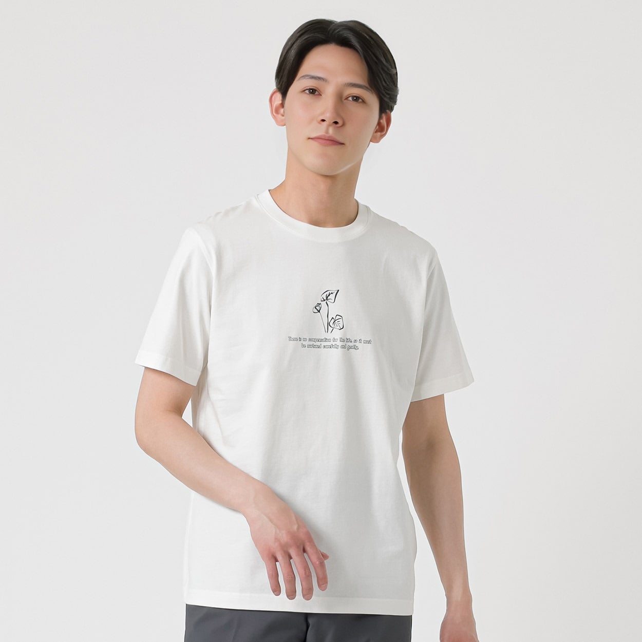 TVC(ティーヴィシー) コットン天竺プリントクルーネック半袖Tシャツ メンズ(シロ(葉）-L)