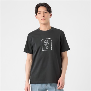 TVC(ティーヴィシー) コットン天竺プリントクルーネック半袖Tシャツ メンズ(クロ-S)