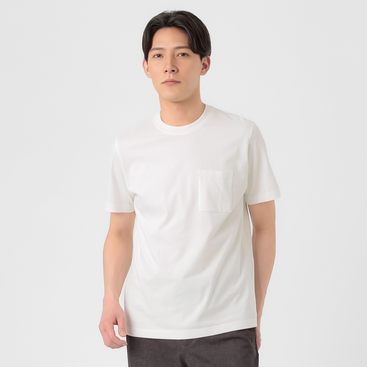 TVC(ティーヴィシー) コットン天竺ポケ付きクルーネック半袖Tシャツ メンズ(シロ-XL)