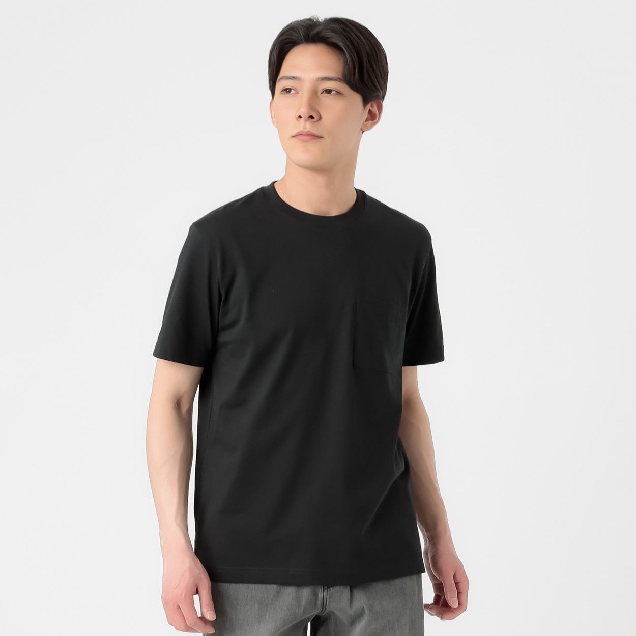 TVC(ティーヴィシー) コットン天竺ポケ付きクルーネック半袖Tシャツ メンズ(クロ-L)