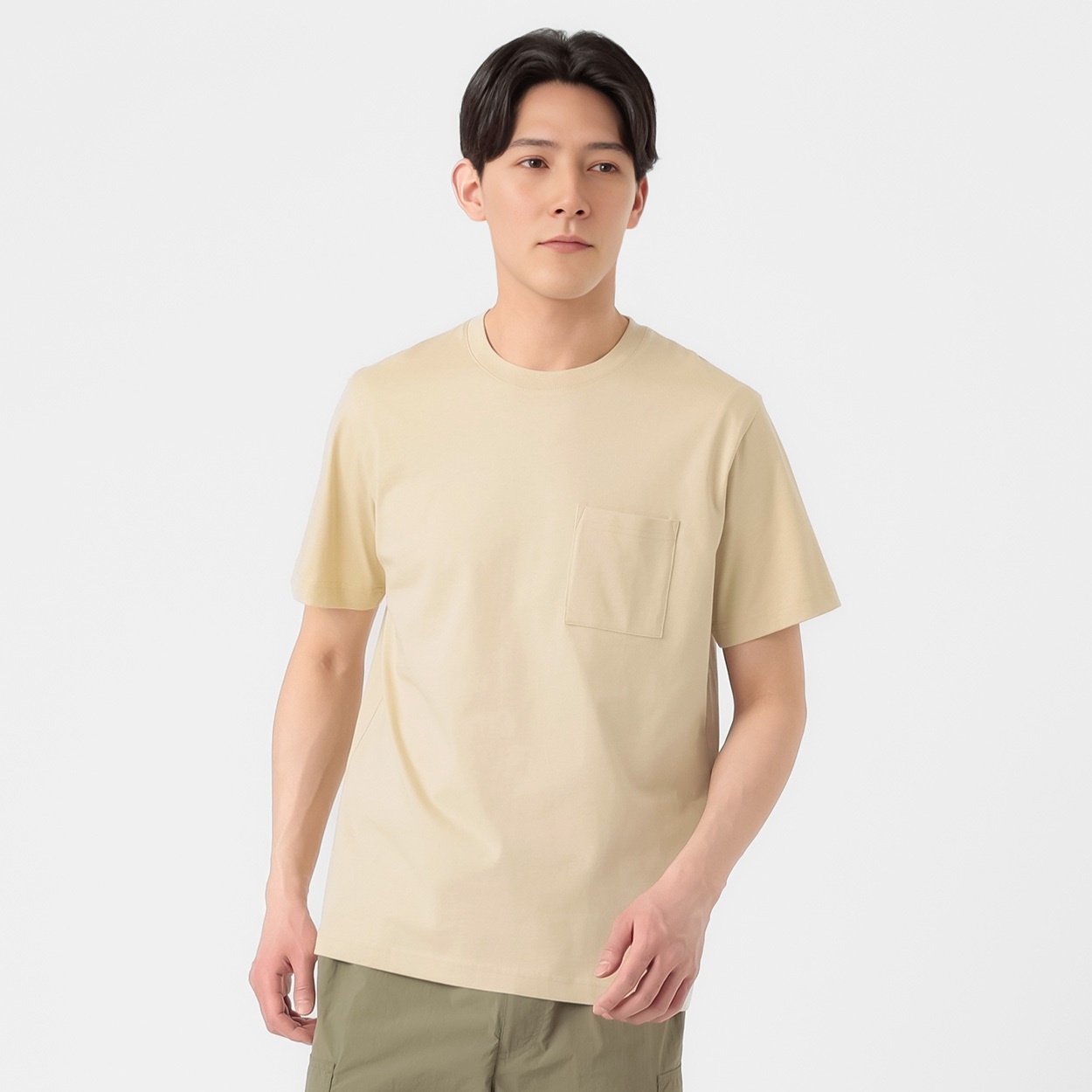 TVC(ティーヴィシー) コットン天竺ポケ付きクルーネック半袖Tシャツ メンズ(ウスチャ-M)