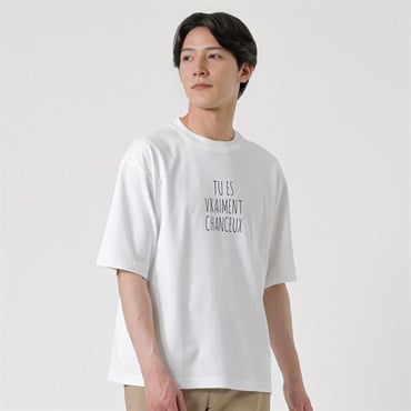 TVC(ティーヴィシー) ピースフィットクール遮熱スムースプリント五分袖Tシャツ メンズ(アイボリー（手書き風英字）-S)