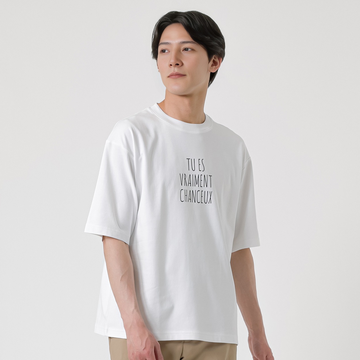 TVC(ティーヴィシー) ピースフィットクール遮熱スムースプリント五分袖Tシャツ メンズ(アイボリー（手書き風英字）-XL)