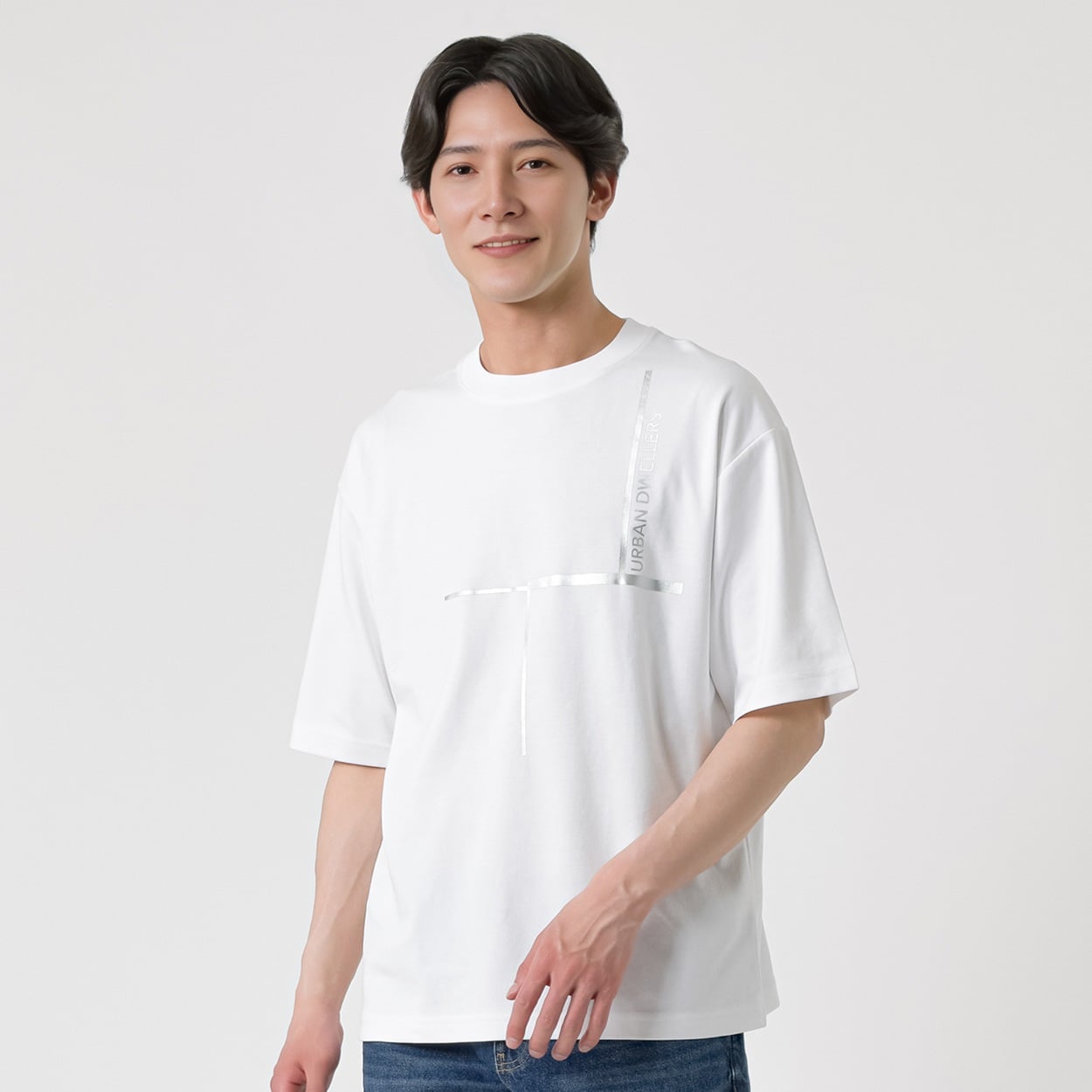 TVC(ティーヴィシー) ピースフィットクール遮熱スムースプリント五分袖Tシャツ メンズ(Ａシロ（URBAN）-M)