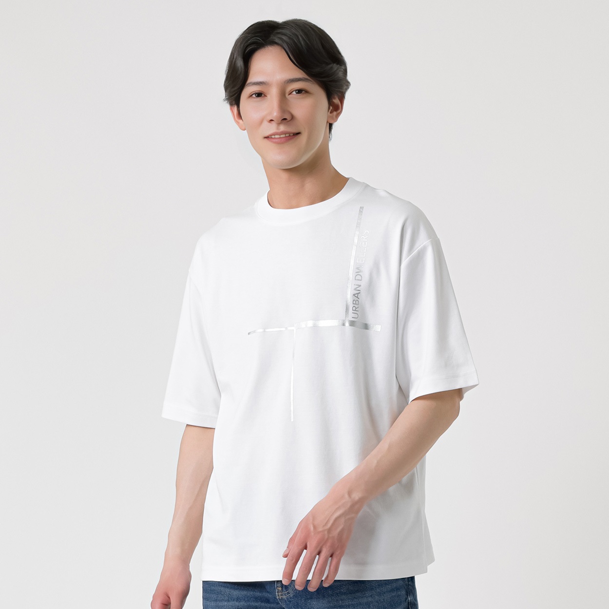 TVC(ティーヴィシー) ピースフィットクール遮熱スムースプリント五分袖Tシャツ メンズ(Ａシロ（URBAN）-L)