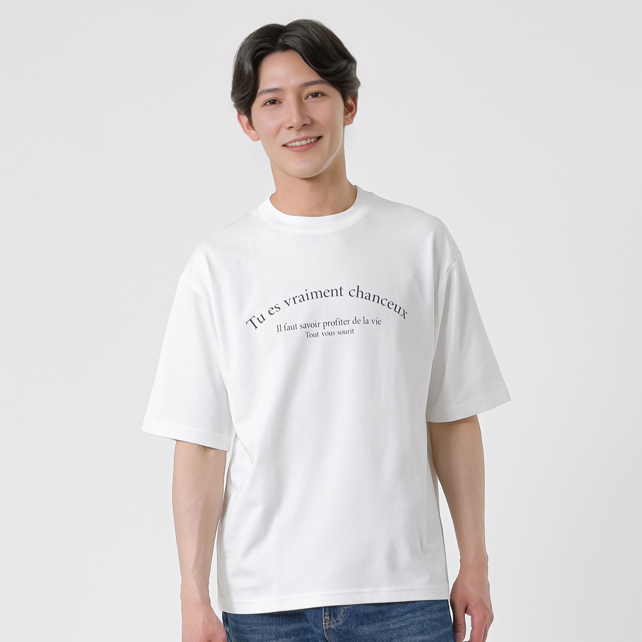 TVC(ティーヴィシー) ピースフィットクール遮熱スムースプリント五分袖Tシャツ メンズ(キナリ（明朝体英字）-S)