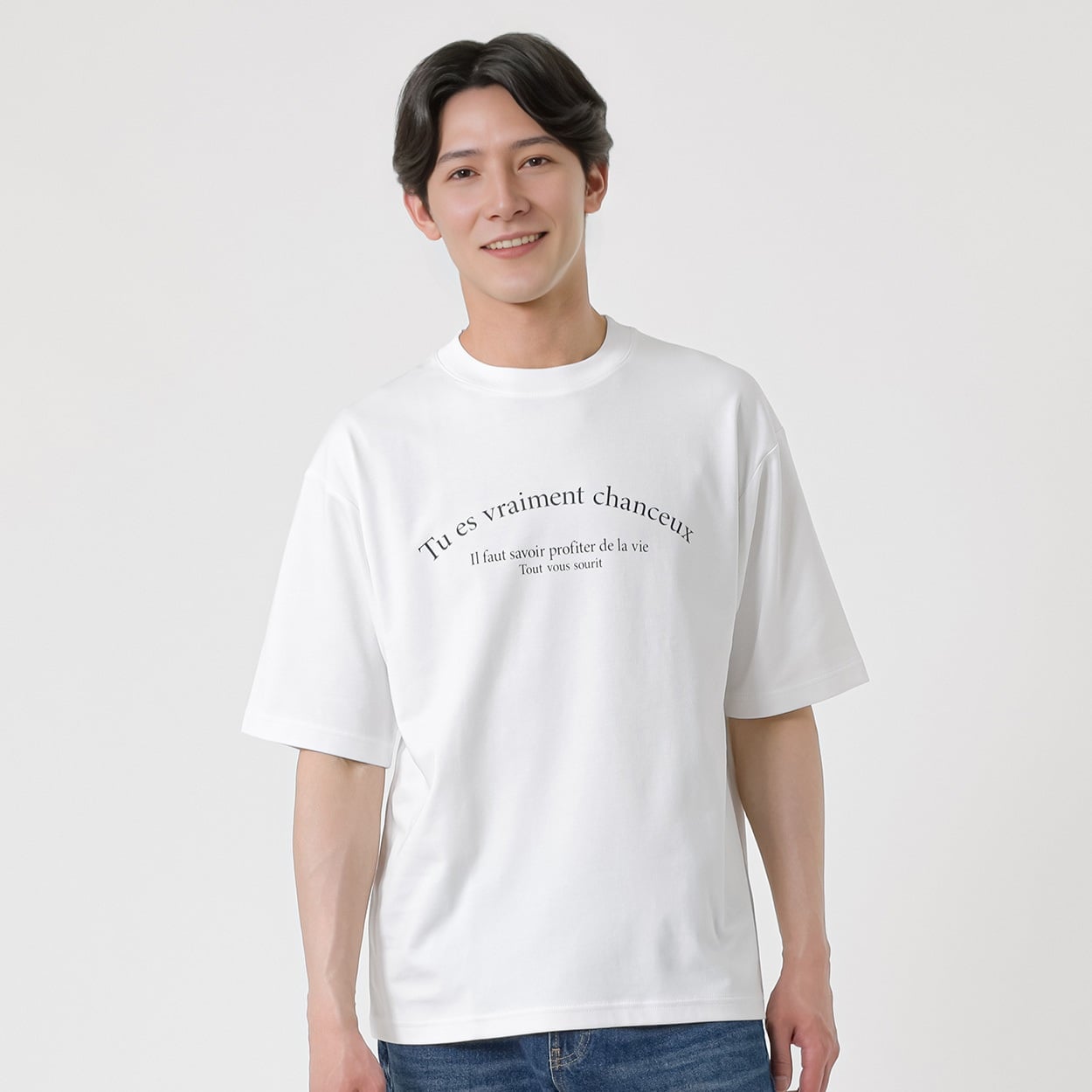 TVC(ティーヴィシー) ピースフィットクール遮熱スムースプリント五分袖Tシャツ メンズ(キナリ（明朝体英字）-L)