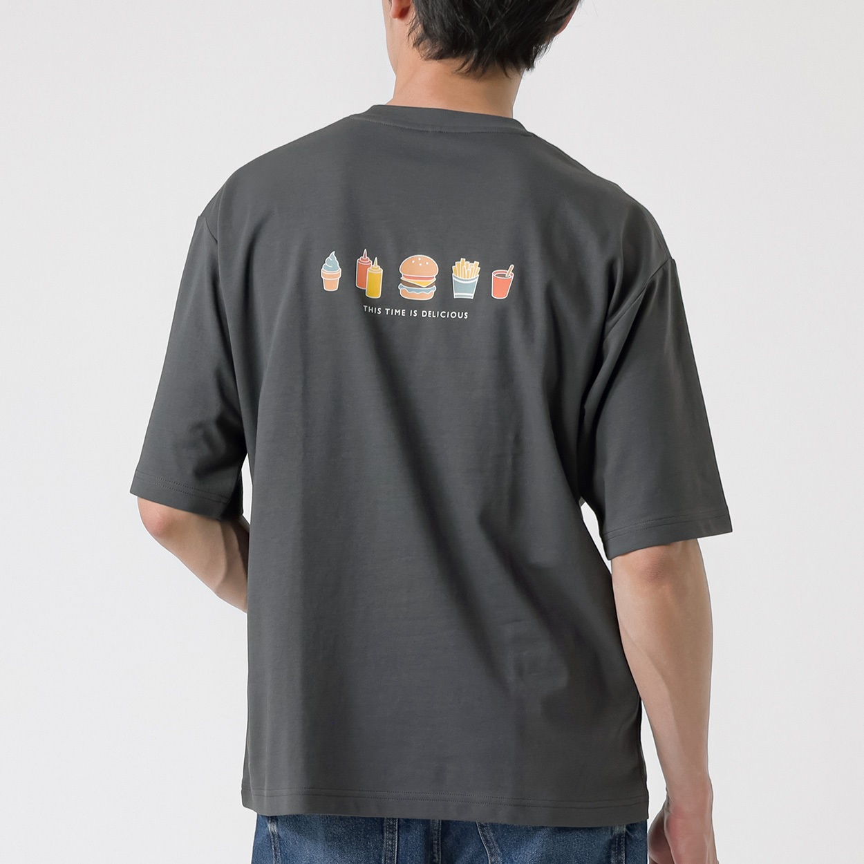 TVC(ティーヴィシー) ピースフィットクール遮熱スムースプリント五分袖Tシャツ メンズ(ウスクロ（バックプリント：ハンバーガー）-S)