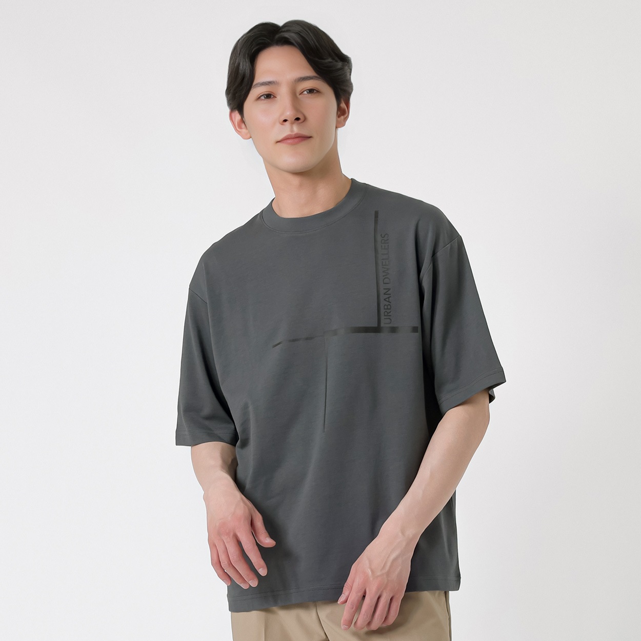 TVC(ティーヴィシー) ピースフィットクール遮熱スムースプリント五分袖Tシャツ メンズ(チャコールグレー（URBAN）-M)