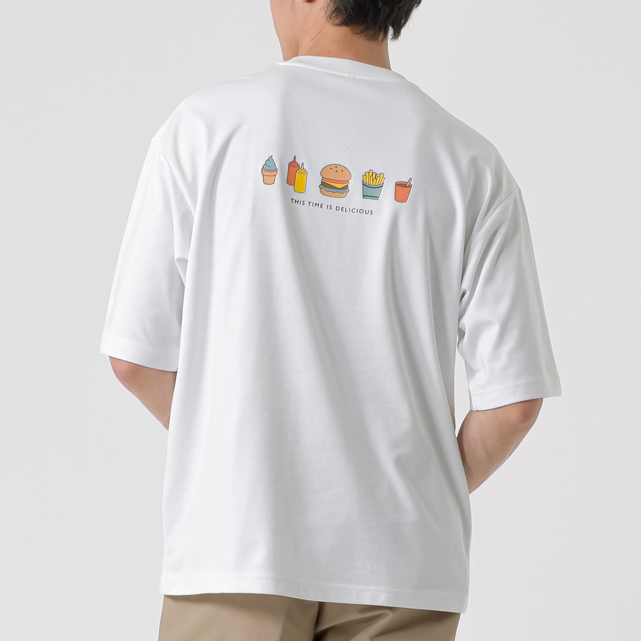 TVC(ティーヴィシー) ピースフィットクール遮熱スムースプリント五分袖Tシャツ メンズ(モノトーン(バックプリント：ハンバーガー）-S)