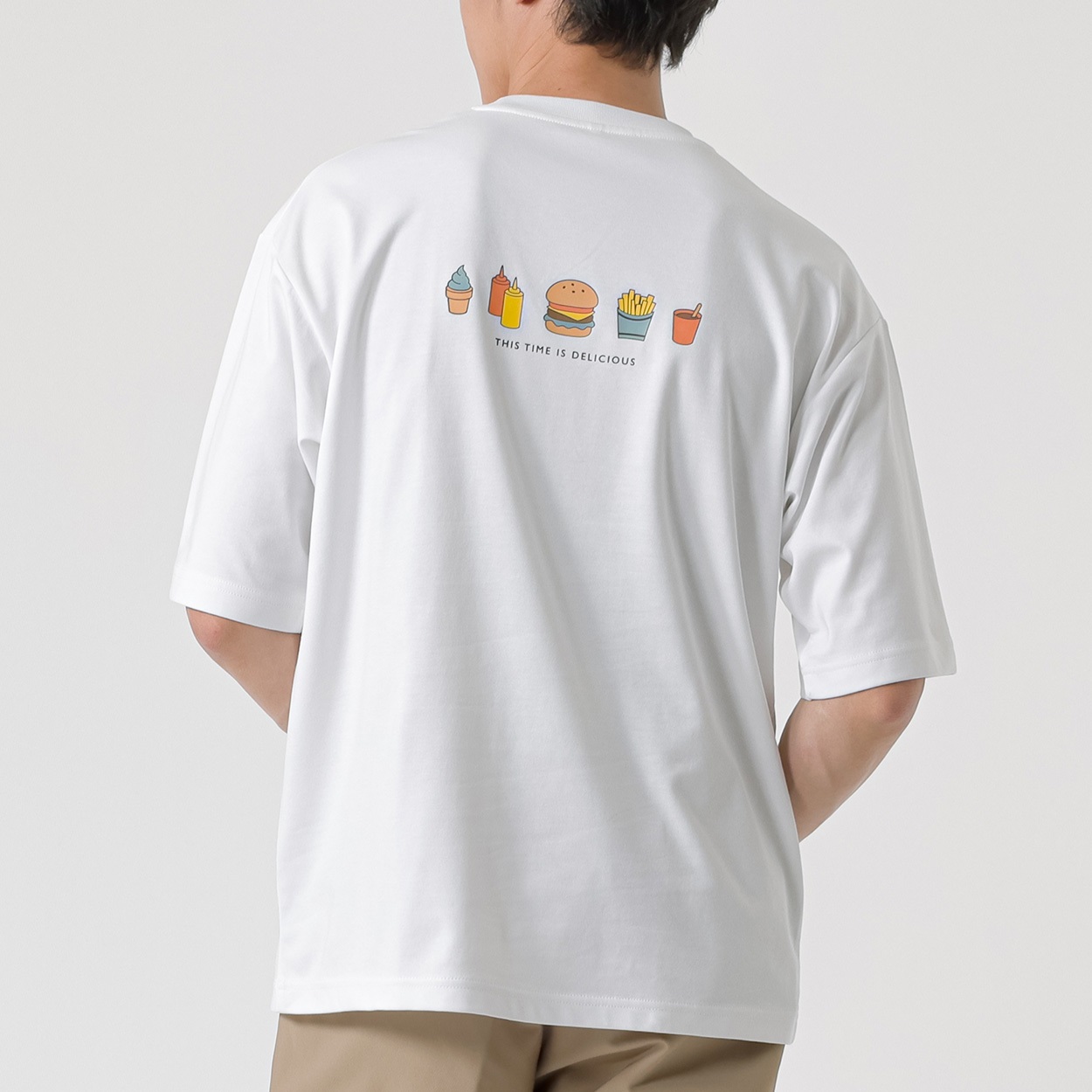 TVC(ティーヴィシー) ピースフィットクール遮熱スムースプリント五分袖Tシャツ メンズ(モノトーン(バックプリント：ハンバーガー）-XL)