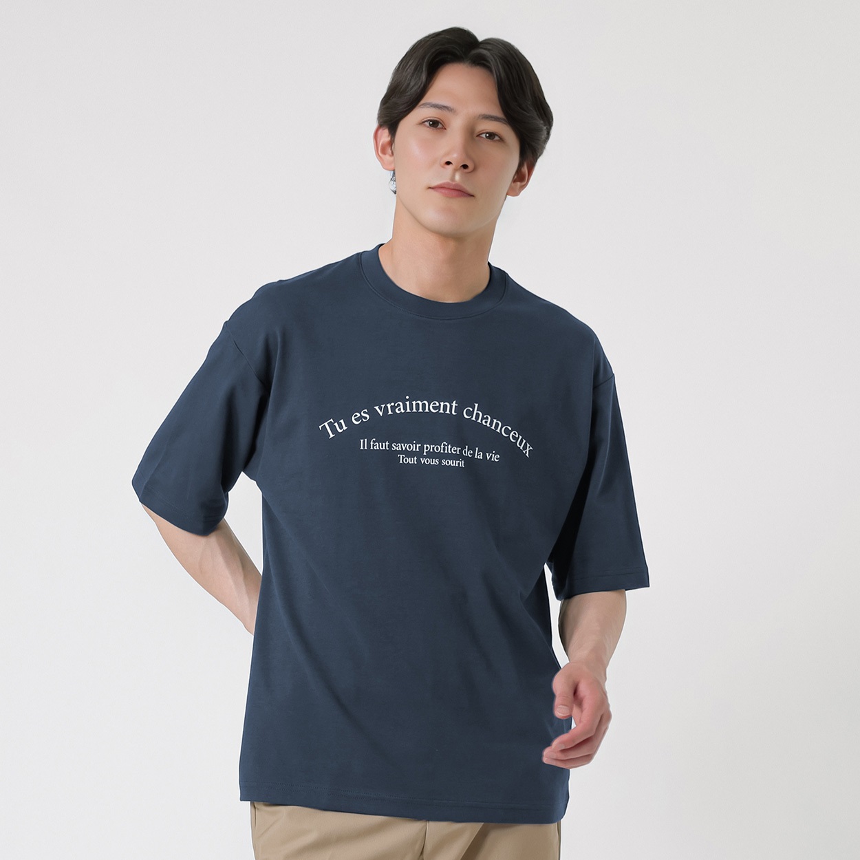 TVC(ティーヴィシー) ピースフィットクール遮熱スムースプリント五分袖Tシャツ メンズ(コイアオ（明朝体英字）-M)