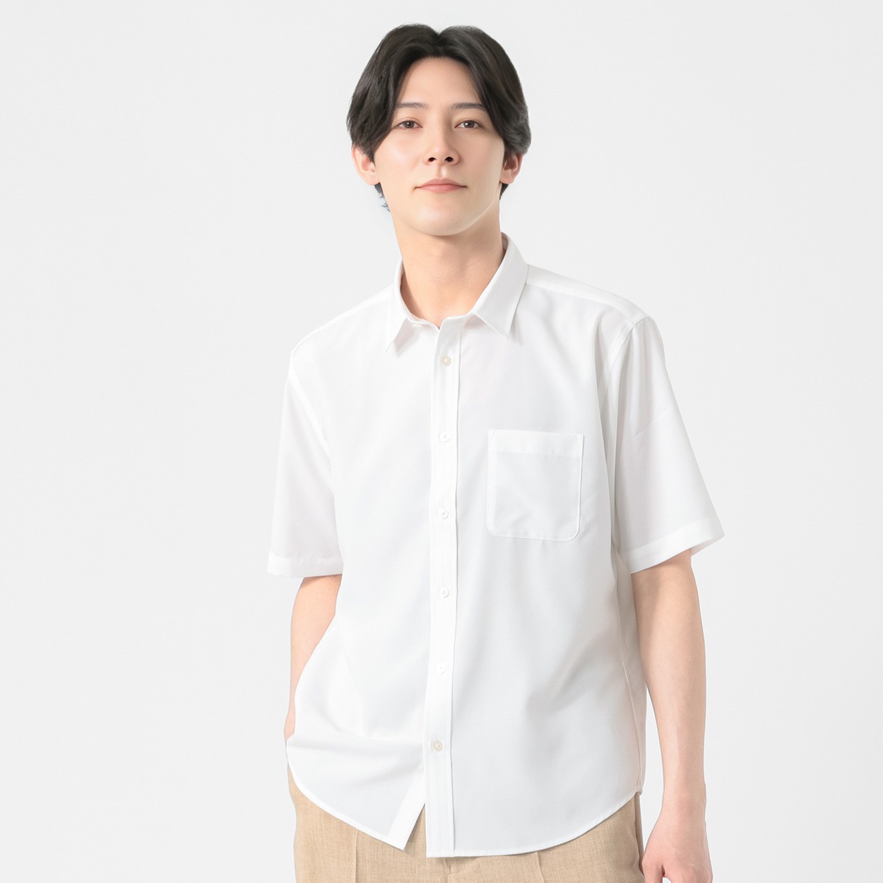 TVC(ティーヴィシー) さらさら半袖無地レギュラーシャツ メンズ(シロ-L)