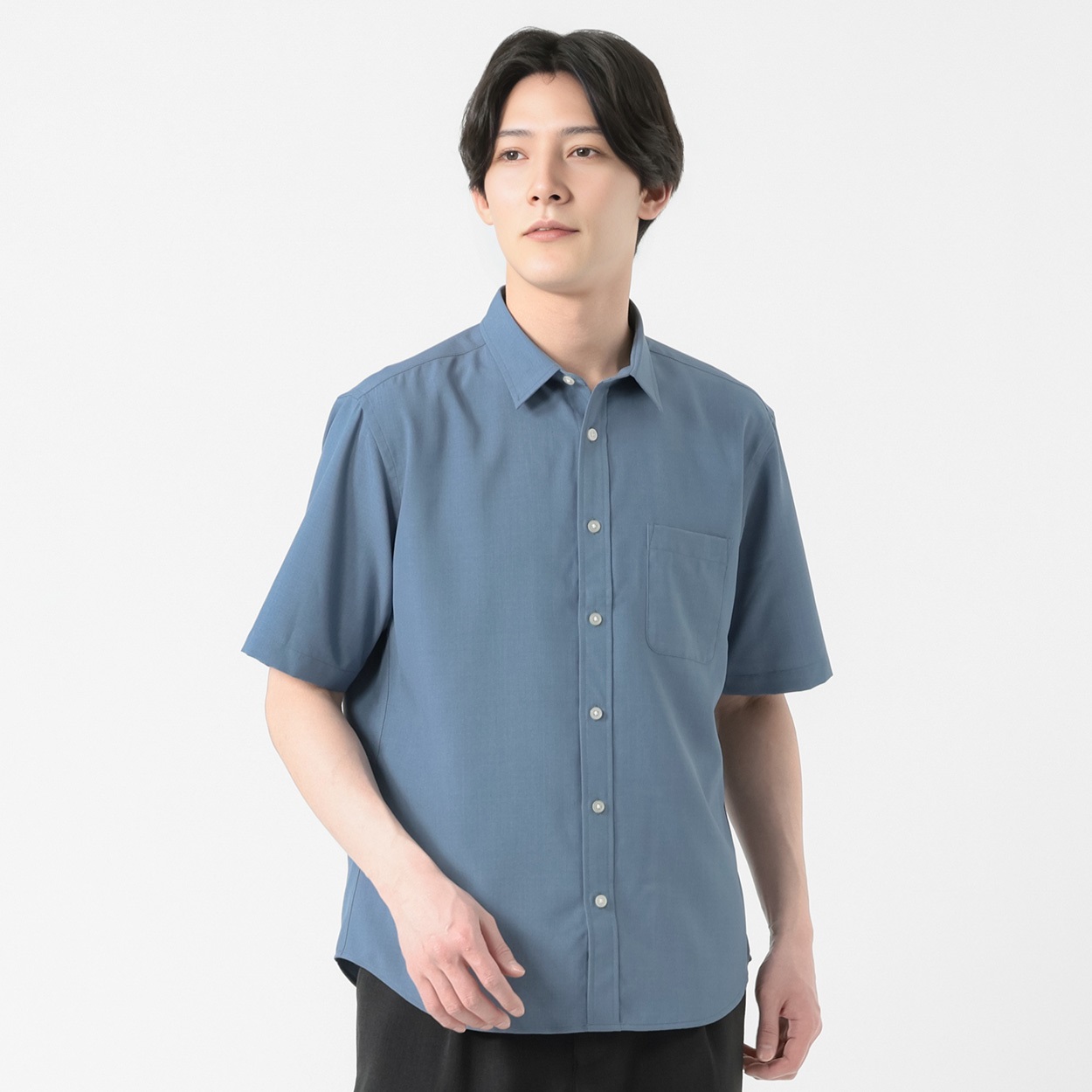 TVC(ティーヴィシー) さらさら半袖無地レギュラーシャツ メンズ(アオ-M)