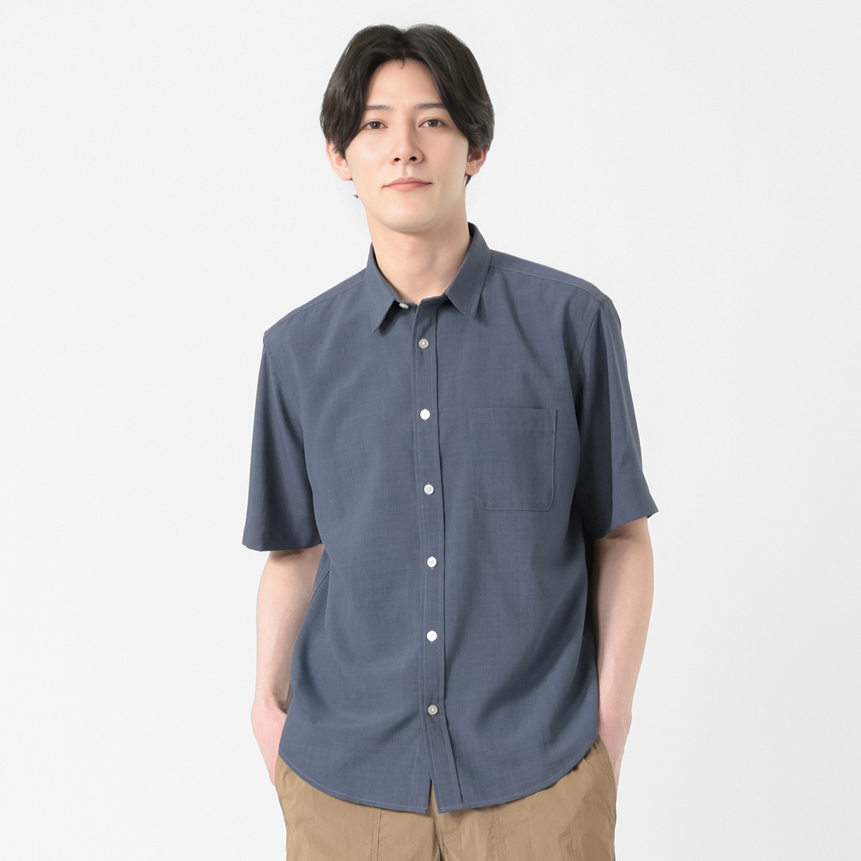 TVC(ティーヴィシー) さらさら半袖無地レギュラーシャツ メンズ(コイアオ-XL)