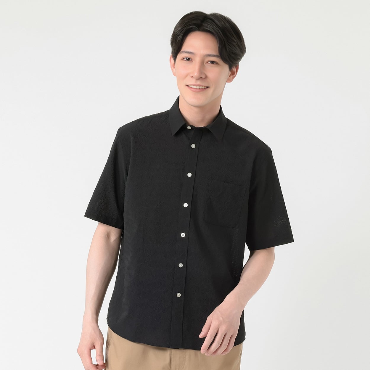 TVC(ティーヴィシー) サッカー半袖無地レギュラーシャツ メンズ(クロ-L)