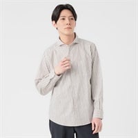 TVC(ティーヴィシー) リネンライクコットン長袖ストライプカッタウェイシャツ メンズ(チャ-S)