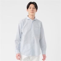 TVC(ティーヴィシー) リネンライクコットン長袖ストライプカッタウェイシャツ メンズ(ウスアオ-S)