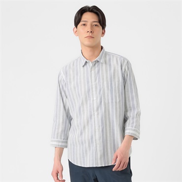 TVC(ティーヴィシー) リネンライク7分袖ストライプレギュラーシャツ メンズ(ミドリ-S)