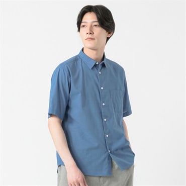 TVC(ティーヴィシー) リネンライクコットン半袖無地レギュラーシャツ メンズ(アオ-S)