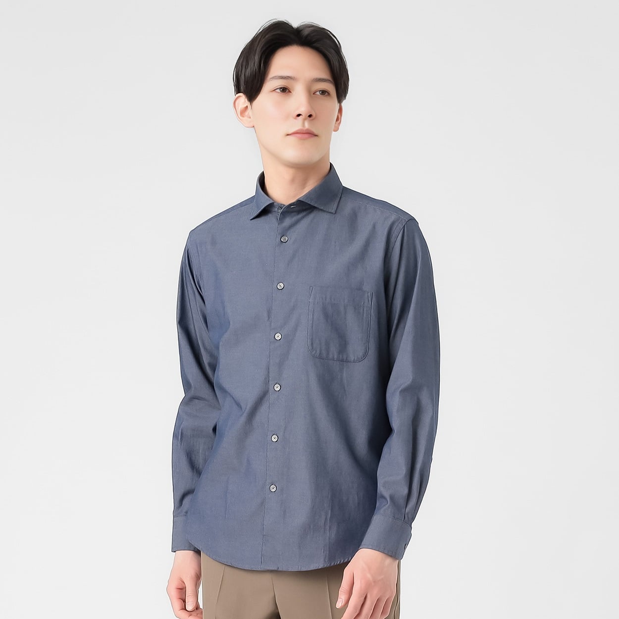 TVC(ティーヴィシー) デニムライク長袖カッタウェイシャツ メンズ(コイアオ-L)