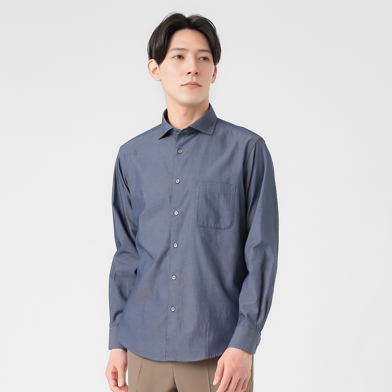 TVC(ティーヴィシー) デニムライク長袖カッタウェイシャツ メンズ(コイアオ-XL)