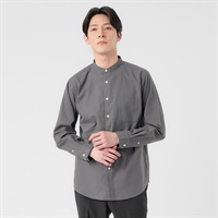TVC(ティーヴィシー) リネンライクコットン長袖無地バンドカラーシャツ メンズ(チャコ－ルグレ－-S)