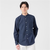 TVC(ティーヴィシー) リネンライクコットン長袖無地バンドカラーシャツ メンズ(コイアオ-S)
