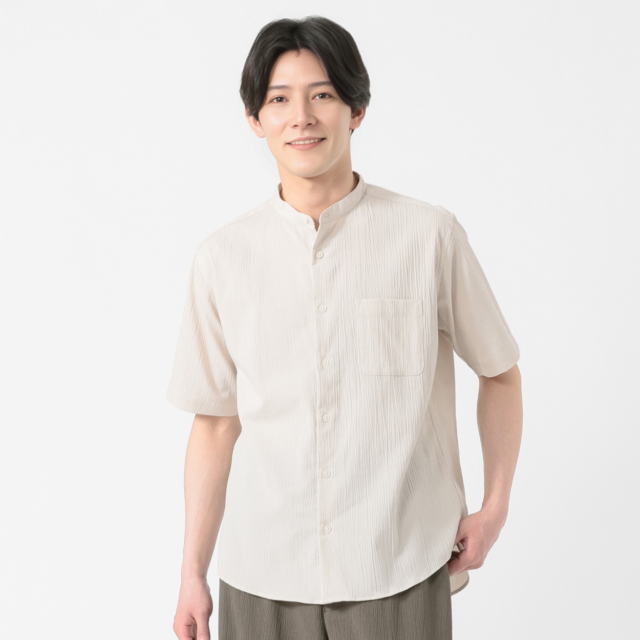 NEO FIT リネンライク長袖バンドカラーシャツ メンズ | イオンスタイル