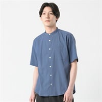 TVC(ティーヴィシー) クレープ半袖無地バンドカラーシャツ メンズ(コイアオ-S)