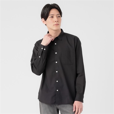 TVC(ティーヴィシー) リネンライクコットン長袖無地レギュラーシャツ メンズ(クロ-S)