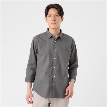 TVC(ティーヴィシー) リネンライクコットン7分袖無地レギュラーシャツ メンズ(チャコ－ルグレ－-S)