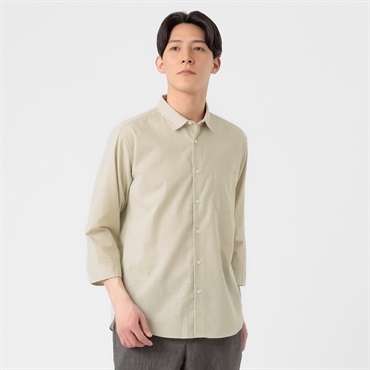 TVC(ティーヴィシー) リネンライクコットン7分袖無地レギュラーシャツ メンズ(ウスチャ-S)