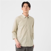 TVC(ティーヴィシー) リネンライクコットン7分袖無地レギュラーシャツ メンズ(ウスチャ-S)