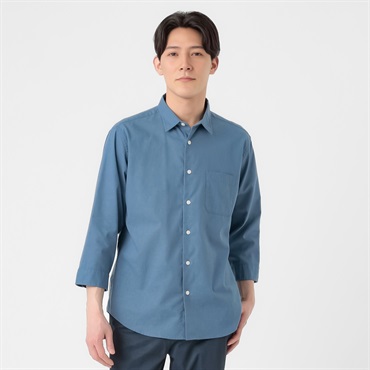 TVC(ティーヴィシー) リネンライクコットン7分袖無地レギュラーシャツ メンズ(アオ-S)