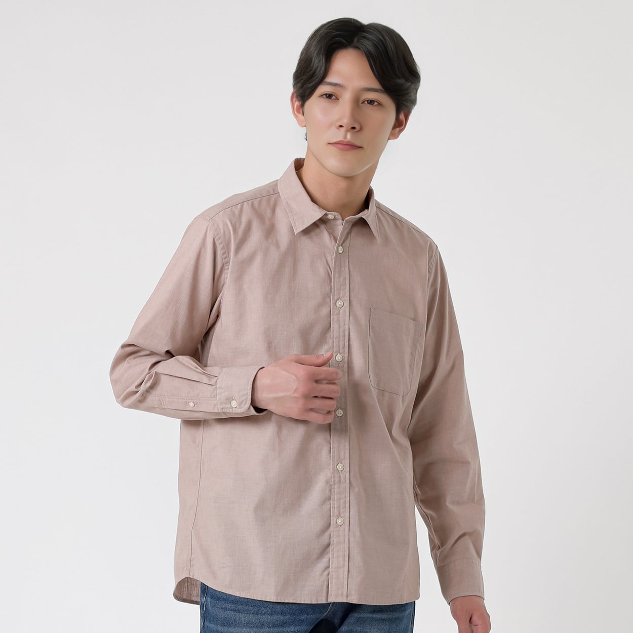 TVC(ティーヴィシー) リメン長袖無地レギュラーシャツ メンズ(ウスチャ-S)