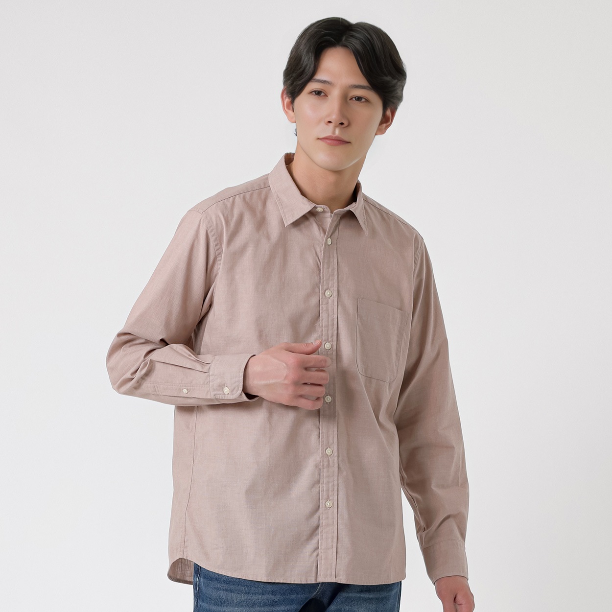 TVC(ティーヴィシー) リメン長袖無地レギュラーシャツ メンズ(ウスチャ-L)