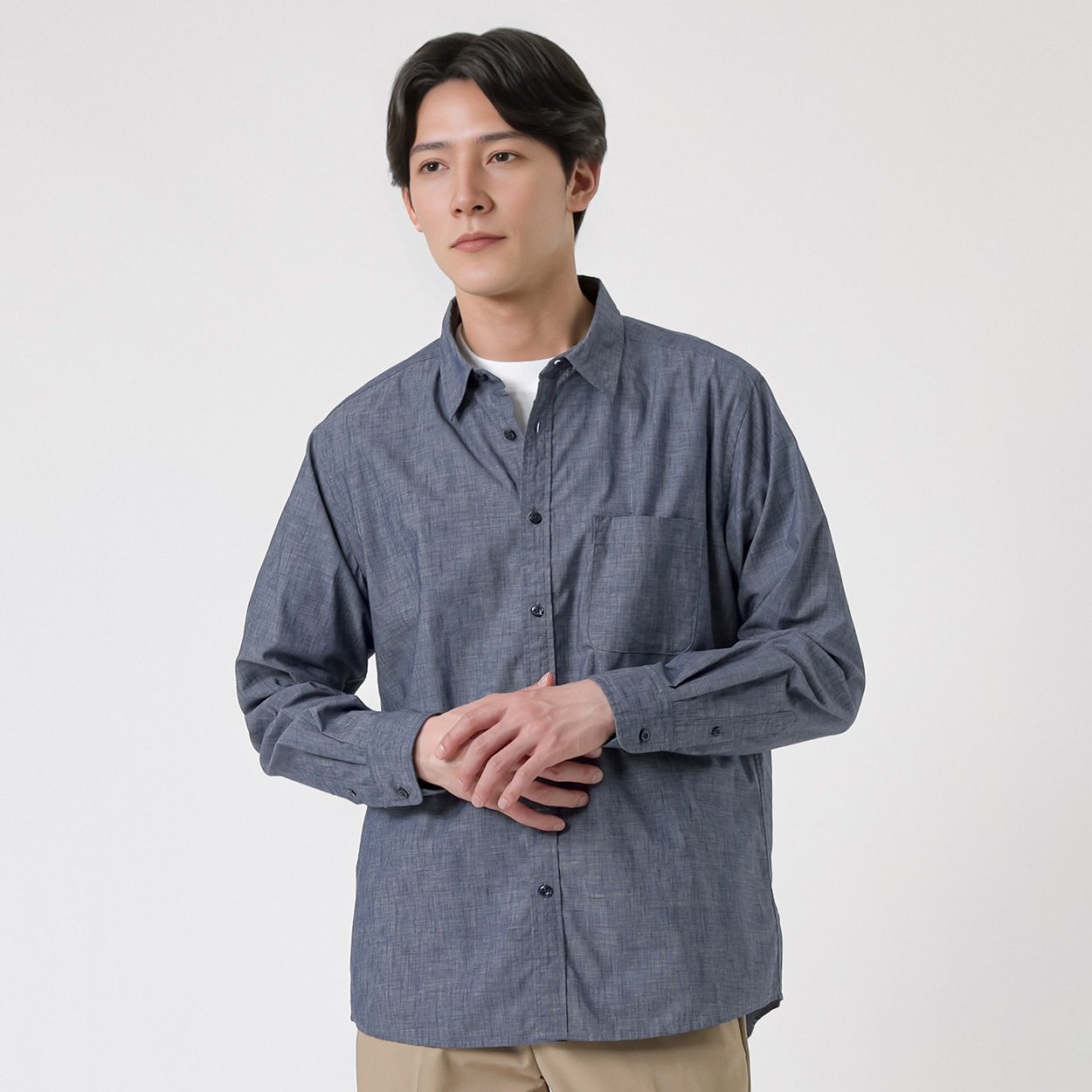 TVC(ティーヴィシー) リメン長袖無地レギュラーシャツ メンズ(コイアオ-XL)