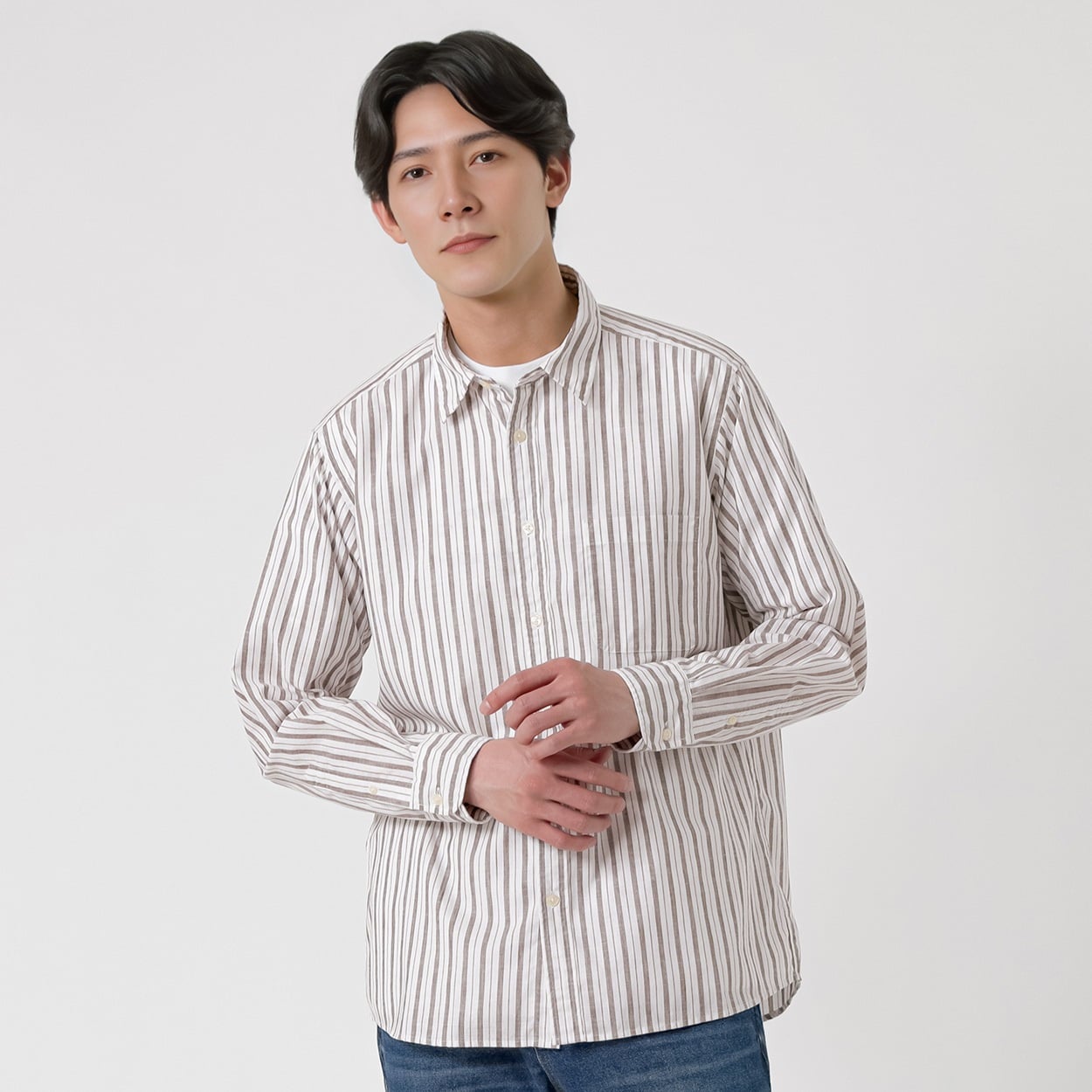 TVC(ティーヴィシー) リメン長袖ストライプレギュラーシャツ メンズ(Ａチャ-L)