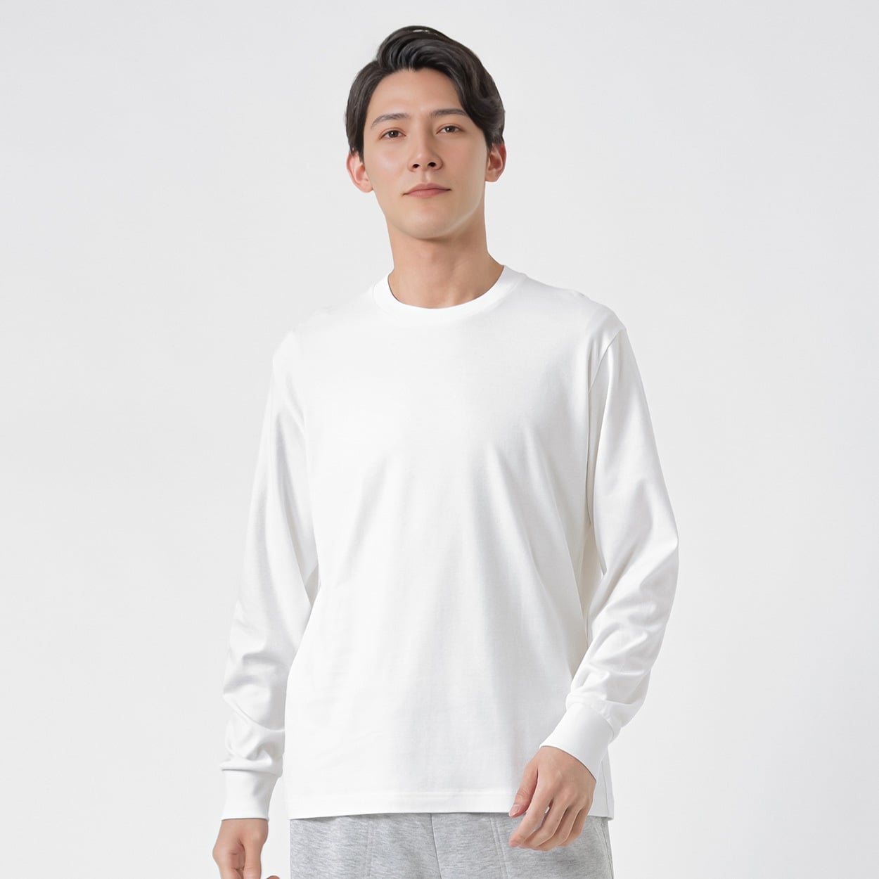TVC(ティーヴィシー) コットン起毛クルーネック長袖Tシャツ メンズ(シロ-2XL)