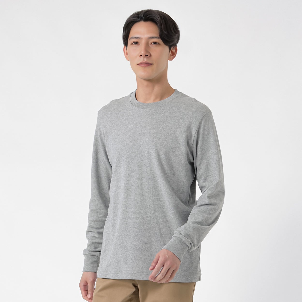 TVC(ティーヴィシー) コットン起毛クルーネック長袖Tシャツ メンズ(ウスクロ-L)