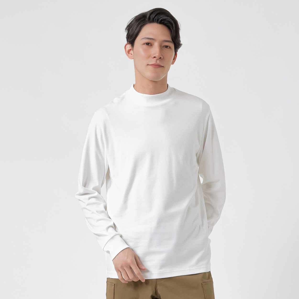 TVC(ティーヴィシー) コットン起毛リブモックネック長袖Tシャツ メンズ(シロ-XS)