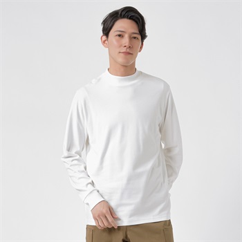 TVC(ティーヴィシー) コットン起毛リブモックネック長袖Tシャツ メンズ(シロ-S)