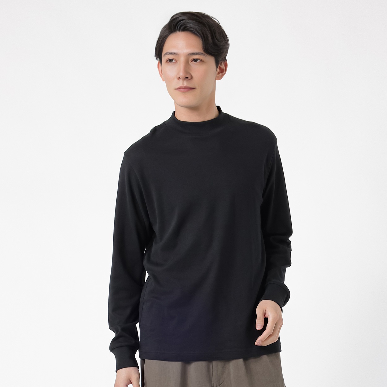 TVC(ティーヴィシー) コットン起毛リブモックネック長袖Tシャツ メンズ(クロ-XS)