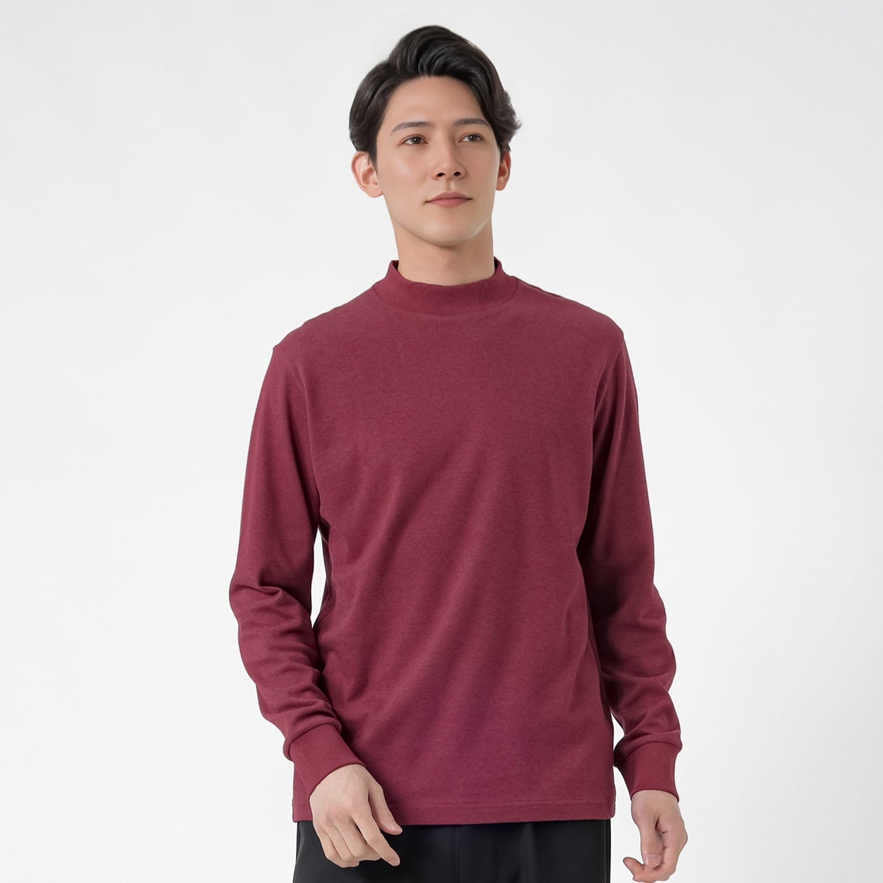 TVC(ティーヴィシー) コットン起毛リブモックネック長袖Tシャツ メンズ(アカ-2XL)